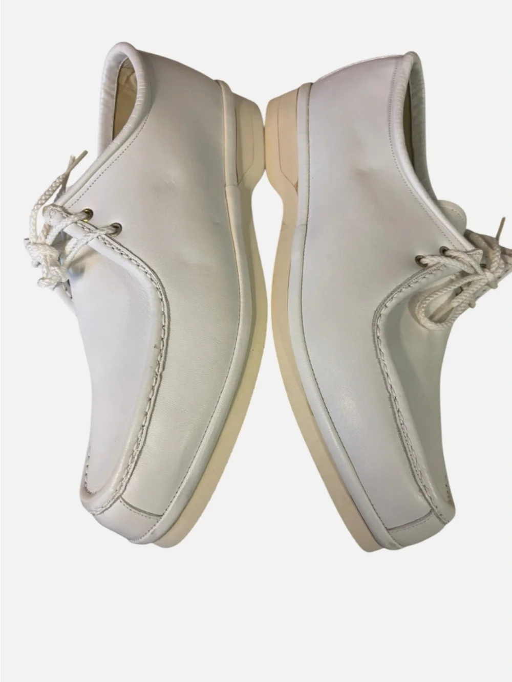 Johnston & Murphy Men's White Bucks VTG USA Made Moc Toe Derby Shoes Sz 8W